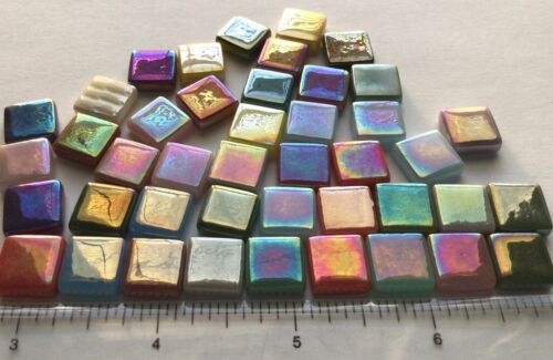 100 Tiles Iridized Glass Square Mosaic Tile Pieces - 12 mm x 4 mm - Mixed Colors - Picture 4 of 7