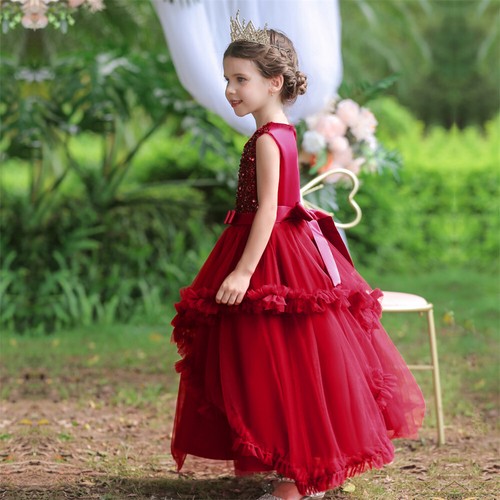 Sequin Princess Formal Long Dress Flower Girls Kids Wedding Bridesmaid Ball Gown - Picture 16 of 46