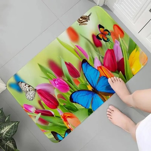 Butterfly Printed Floor Door Mat for Home Room Decoration Kitchen Rugs Flower - Picture 3 of 40