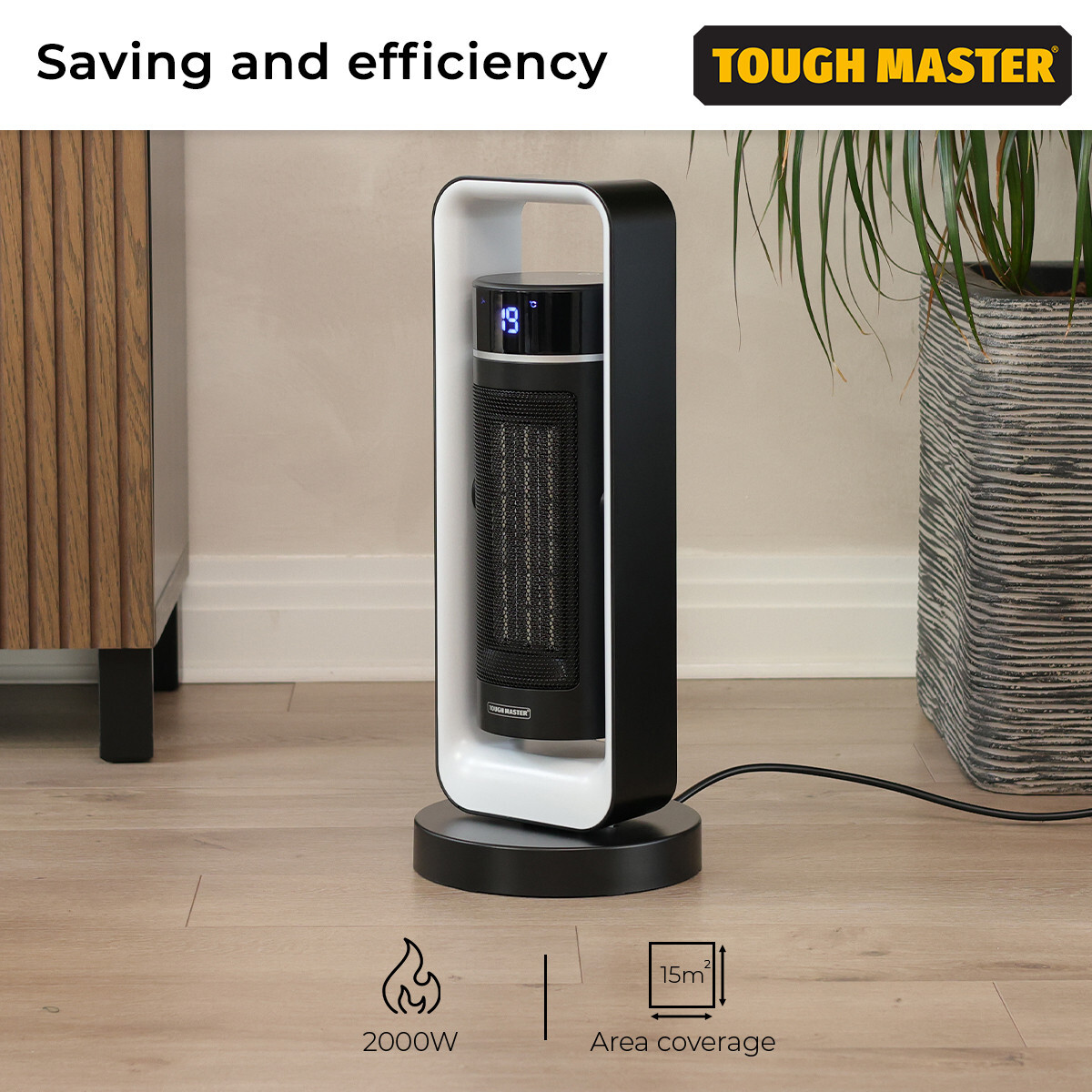 TOUGH MASTER Electric Fan Heater 2000W 12H Timer 40° Oscillation Remote Control