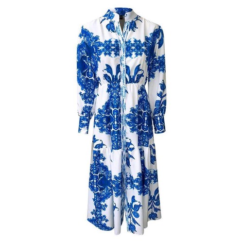 Langes Damen Sommer Maxikleid mit Paisley-Muster Weiß-Blau 34/36/38 #LK121 - Picture 2 of 3