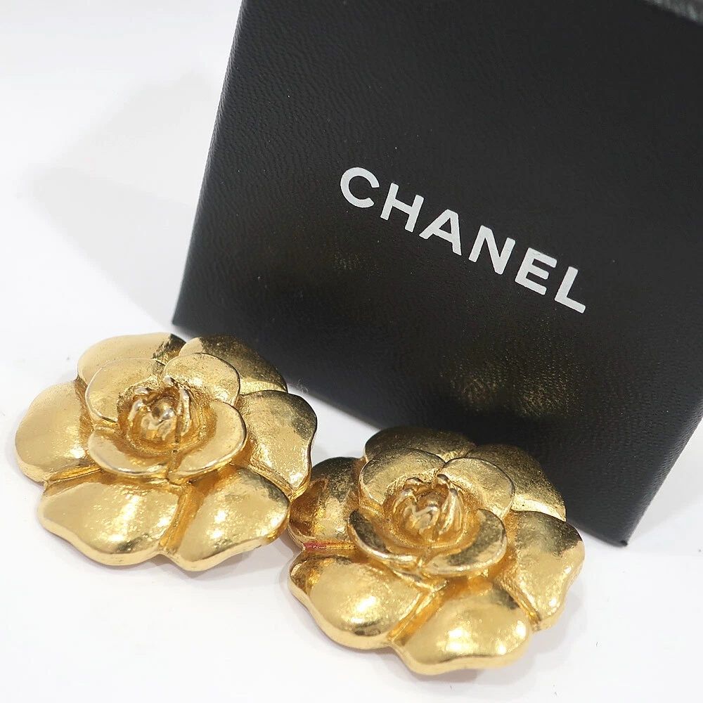 Pre-Owned Chanel earrings CHANEL CC here mark camellia swing gold orange  (Good) 