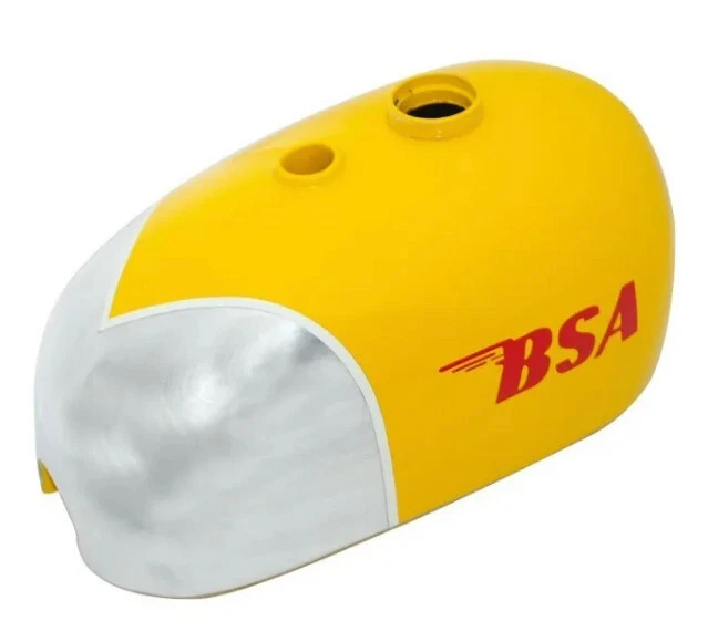 FIT FOR BSA B25 B40 B44 C15 Victor Enduro Trials Steel Chrome & Yellow Tank +cap — 第 2/4 张图片