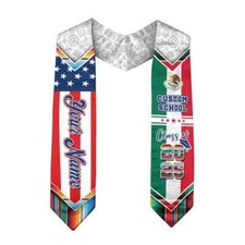 Personalized Text School Mexican Graduation Sash Mexican US Flag Grad Stole 2025