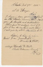 1883 Chester PA Letter to S.A. Thayer w/10¢ Request for Sample by Horatio Platt