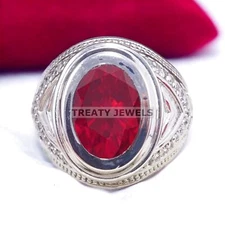 Ruby Oval Cut Gemstone With 925 Sterling Silver Ring For Men's #A503 *