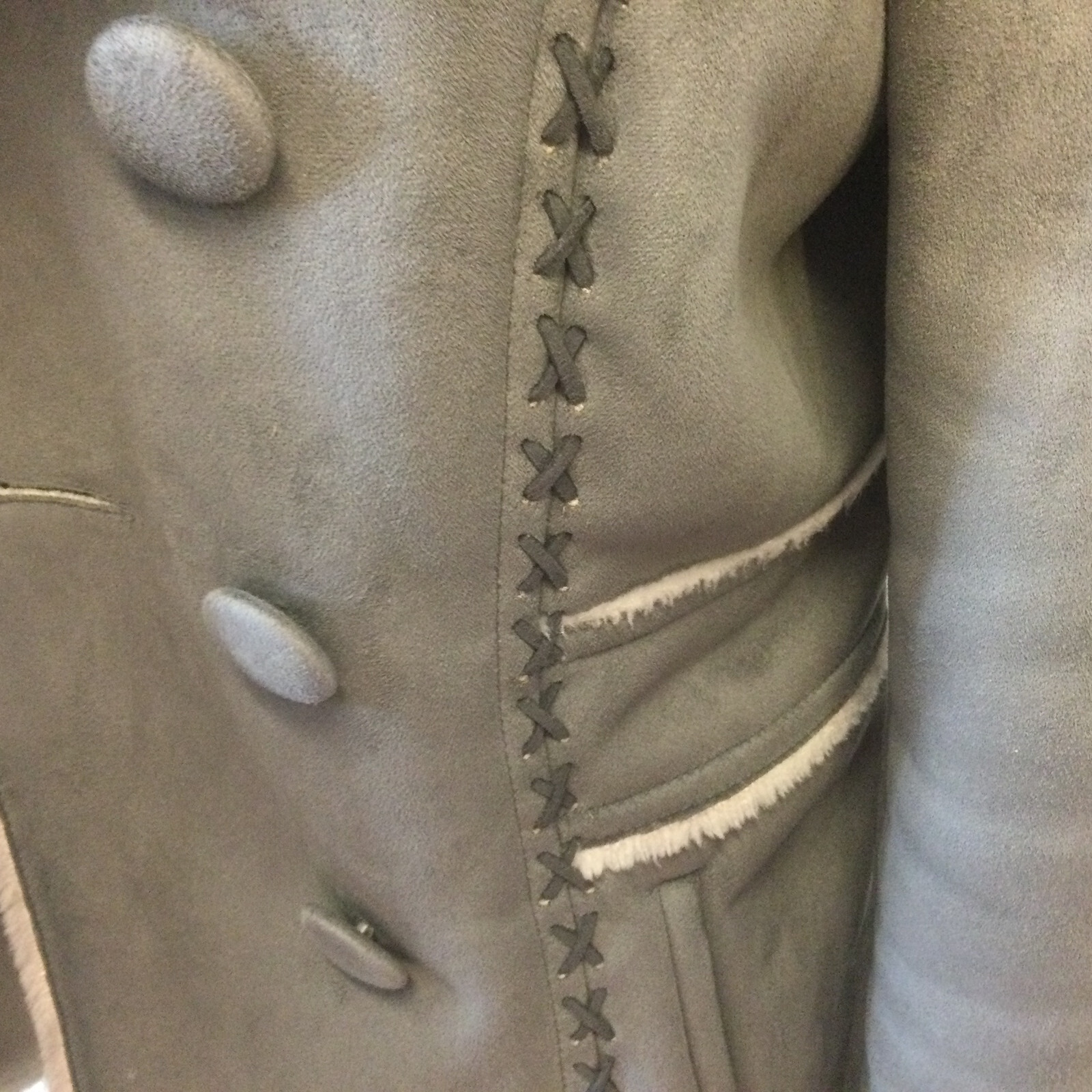 Sonoma Giubbotto Donna Invernale Corto aderente Grigio Ecopelle Sued Doppia Fila Bottoni M