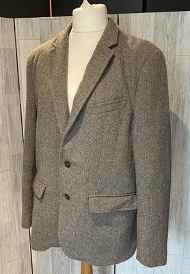 Jasper Conran Beige Herringbone Wool Blend Coat With Pockets Uk46 H/G