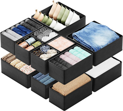 12-Pack Fabric Drawer Organizers, Foldable Closet Dividers for Clothes & Socks