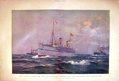 Original alter antiker Druck 1901 Schiff H.M.S. Ophir Duke Duchess Cornwall York