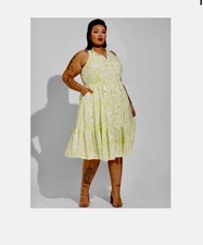 NWT-Torrid Yellow WhiteFloralSleeveless Gauze Tiered Midi dress-size 2-2X-18/20