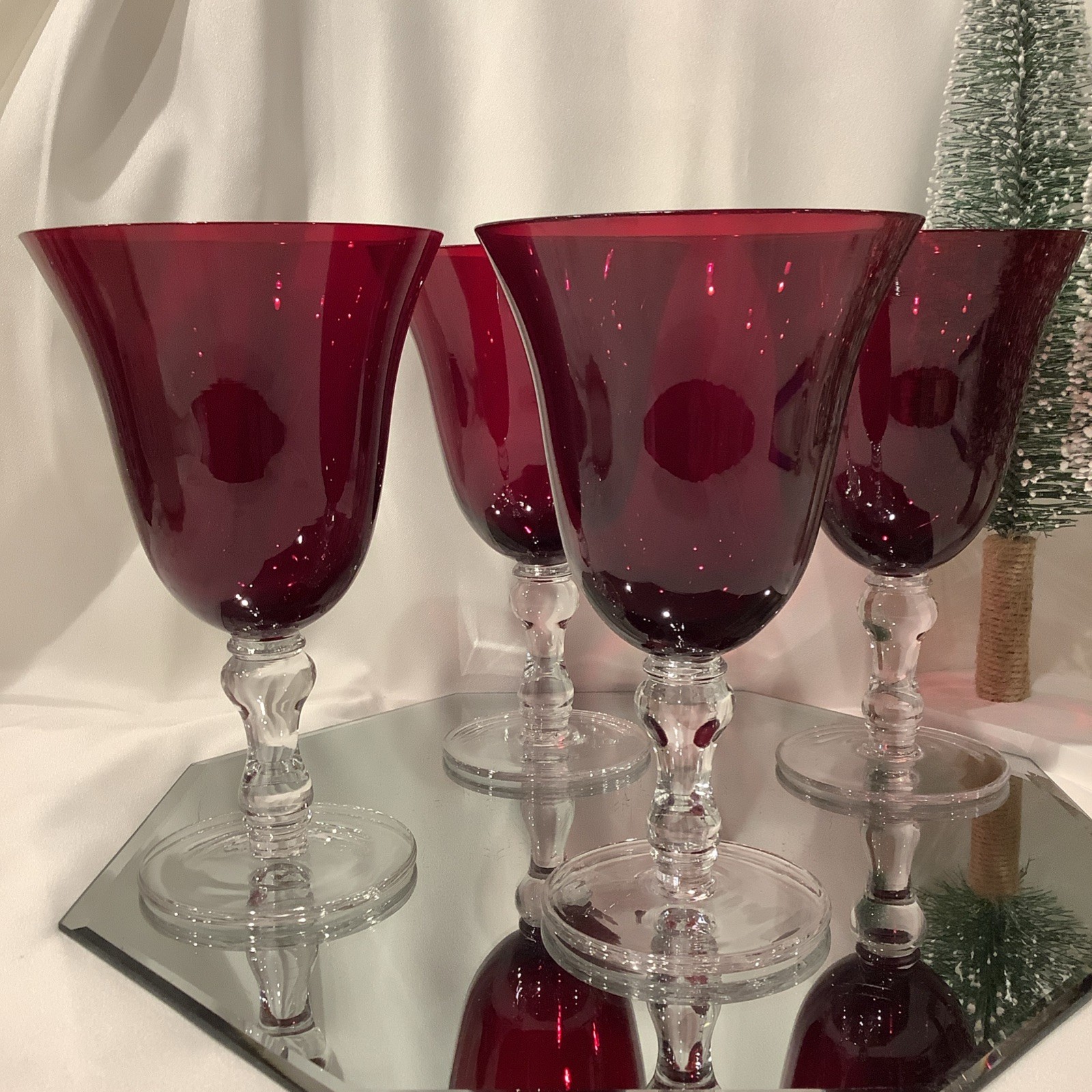 Home Essentials Ruby Red Hand Blown Glass Water Goblet 7.25" Height, Set of 5