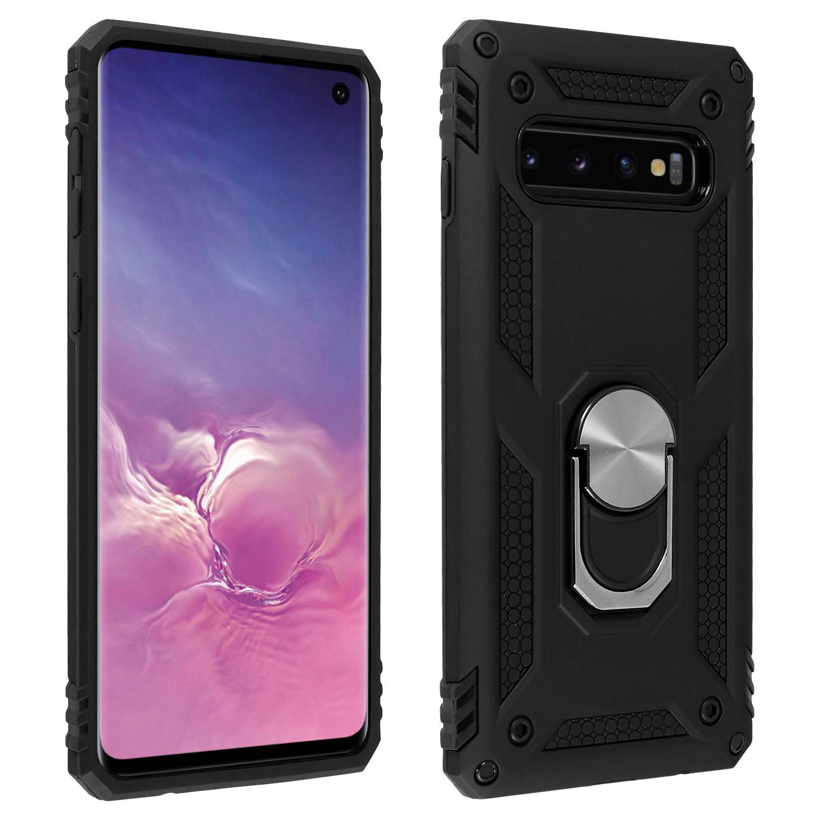 Coque Galaxy S10 antichoc rigide souple anneau magnétique et support