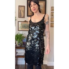Vintage 80s 90s Rampage Oversized Sequin Mini Dress Scoop Neck Spaghetti Straps