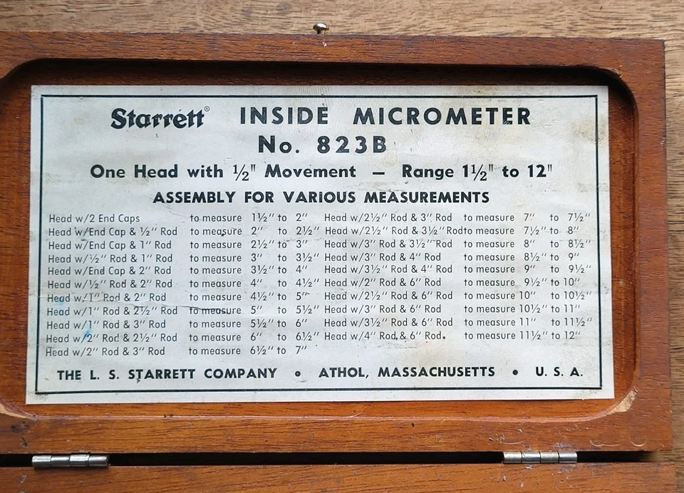 Starrett No.823B Tubular Inside Micrometer Set w/(8) Rods (1 1/2" - 12") & Case - Image 3 of 4