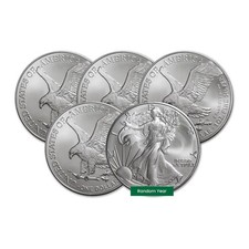 Lot of 5 - $1 American Silver Eagle Coin 1 oz BU - Random Year - US Mint