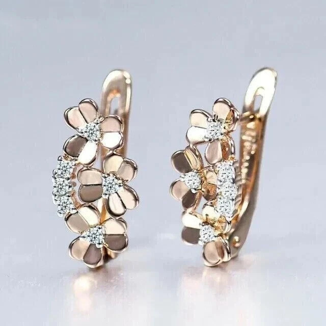 Women's Stud Earrings Round Cut Real Moissanite In 14k Yellow Gold Plated Silver