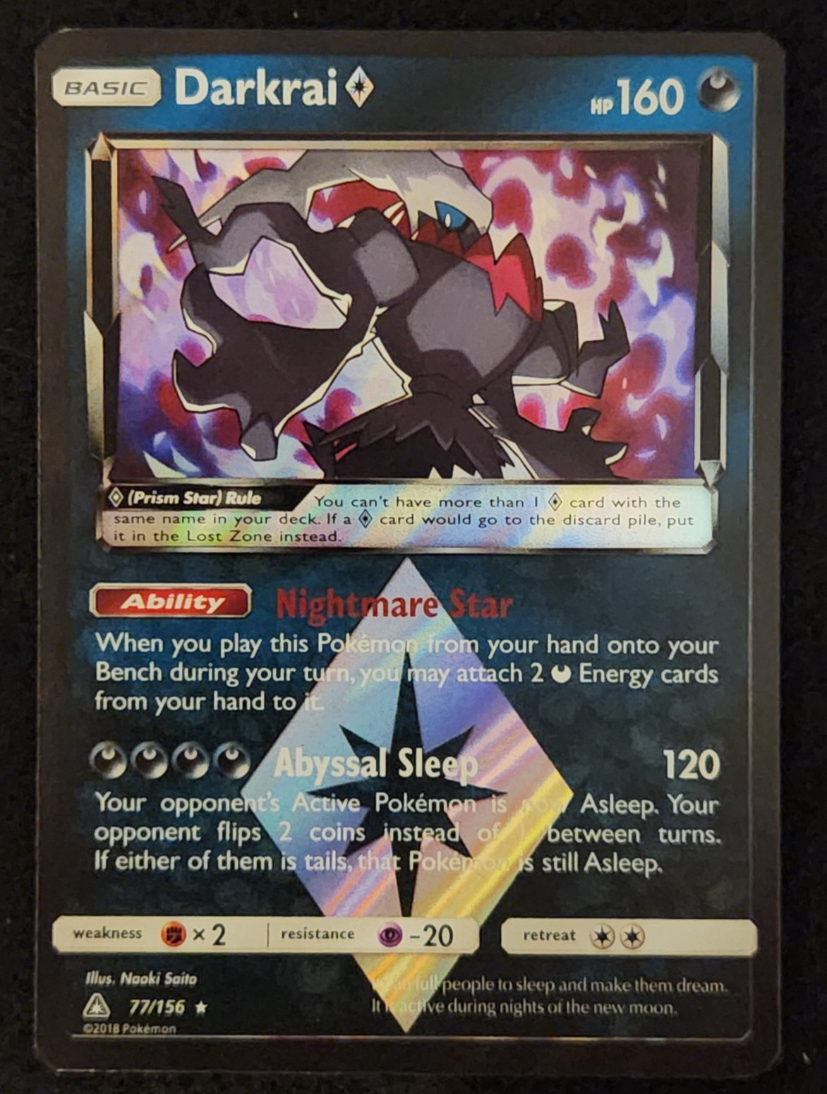 2018 Pokémon Ultra Prism Darkrai Prism Star #77/156 Holofoil EX-NM