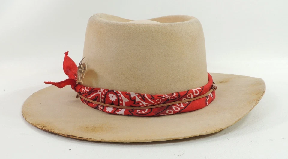 Luna Bloom Bronceado y Rojo Bandana Intencional Angustiante Fedora Sombrero Cuentas Pluma XL Foto 3 de 4