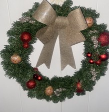Handmade Christmas Wreath with Gingerbread  Red/Gold Ornaments