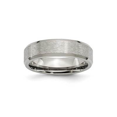 Mens Titanium Beveled Edge 6mm Stone and Polished Wedding Band Ring