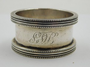 Antique Sterling Silver Napkin Ring with a Beaded Rim / Monogrammed / Marked X58