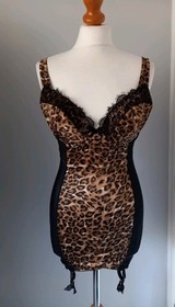 Dita Von Teese Von Follies Leopard Print Black Stretch Fitted Corset Basque 34D