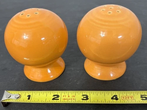 Fiesta Fiestaware Tangerine Salt & Pepper Shakers Ball Round Stoppers