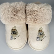 Polo Ralph Lauren Charlotte Polo Bear Faux Shearling Scuff Slippers Cream Sz 10