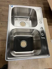 33x22 Drop In Topmount Double Bowl Kitchen Sink 18 Gauge Stainless Steel Sink