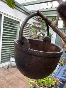 Antique Fire Pot/Cowboy Kettle/Handle/15” Around/ Obscure Mark On Bottom 7”x5”