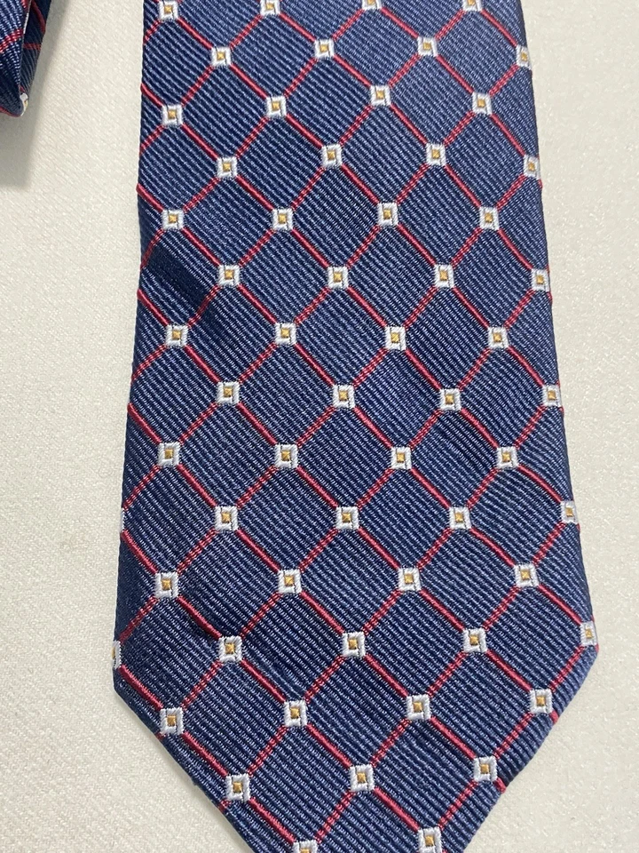 Corbata de hombre BATTISTONI azul geométrico de lujo. Hecho en Italia. Ec Foto 2 de 4