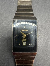 RADO Diamond Accent Watch 3710-2035 Rectangle Black Dial Silver Tone 21mm
