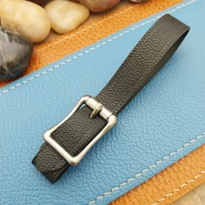 Black French Goatskin Leather Vintage Pocket Watch Fob Strap & Solid Buckle