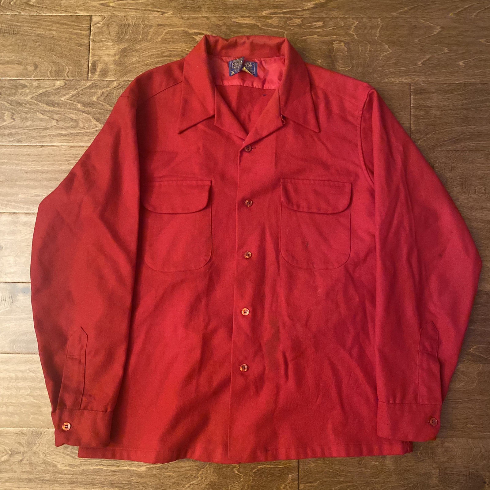 Vtg 70s Pendleton Loop Collar Wool Solid Red Boar… - image 1