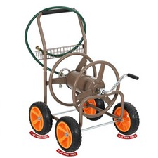 Hose Reel Cart, Garden Hose Cart with NO-FLAT Tires,Holds 250ft Brown