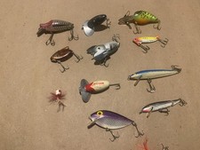 Fenwick Box and Assortment of Vintage Lures Heddon Jitterbug Thin Fin