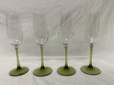 Greenbrier International Green Stem Champagne Glasses Clear Flute 9 1/4" Set (4)