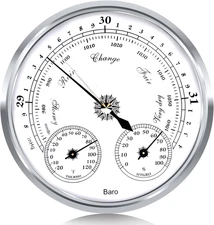 Outdoor Barometer Thermometer Hygrometer - 5In Weather Station, Home Wall, Fishi