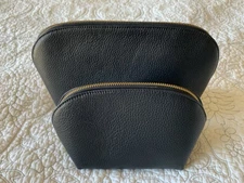 Cuyana Travel Case Set Pebbled Leather (Set Of 2) Black Makeup Bags