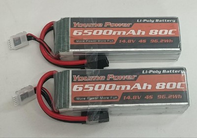 2X New Youme Power LiPo Battery 14.8V 6500mAh 96.2Wh 80C 4S1P TRX Connector
