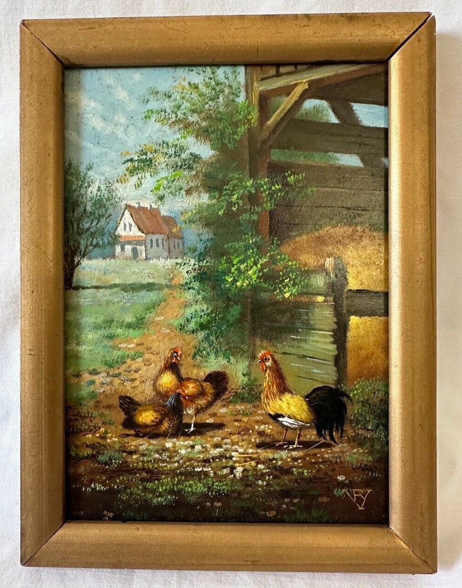 Olé Viravong Scovill リトグラフ 額縁入り NY拠点作家 Vintage Signed VR Oil Painting on Wood Panel 