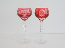 2 Nachtmann Traube Cranberry Cut to Clear Crystal 8 1/8" Tall Hock Wine Glasses