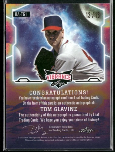 2022 Leaf Vibrance Green /15 Tom Glavine #BA-TG1 Auto HOF - Picture 2 of 2