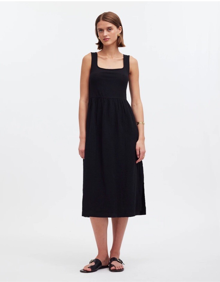 NWT Madewell Knit /Gauze Tank Midi Dress, Black, Small, NK516