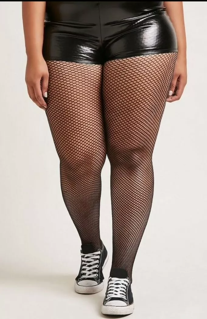 PLUS SIZE Fishnet Tights Pantyhose #250 BLACK Medium Diamond Net Big Tall  Unisex