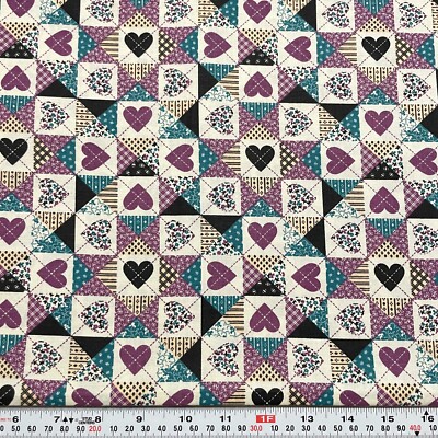 VTG 1992 Fabric Traditions Heart Cheater Quilt Cotton Fabric by the HALF YARD