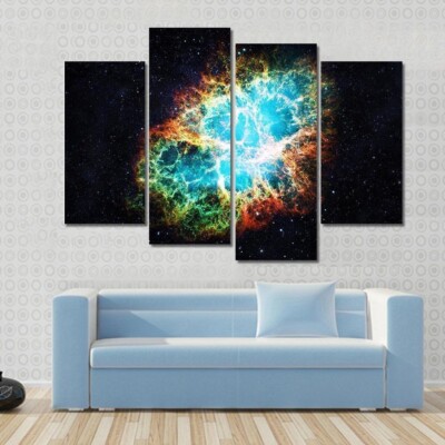 Crab Nebula Explosion Cosmic Space 4 Piece Panel Canvas Wall Art Photo Decor