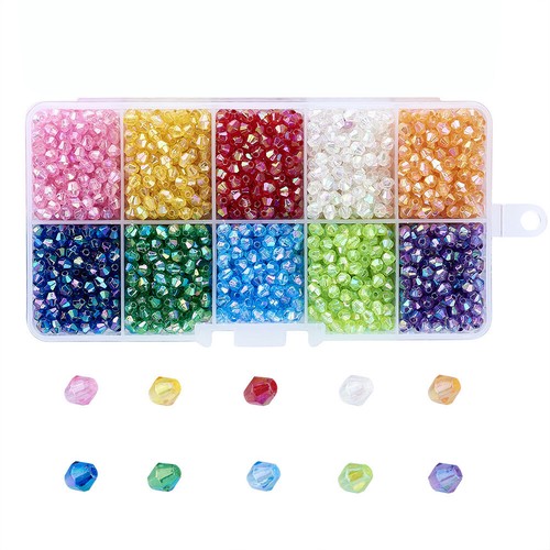 1Box Faceted Bicone Environmental AB Color Plated Transparent Acrylic Bead 4x4mm - Picture 1 of 10