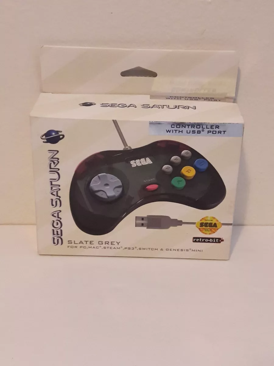 Retro-Bit Official SEGA Saturn Control Pad Original Port Controller - Slate  Grey 